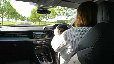 Sarah Perks driving the Audi A3 35 TFSI S tronic S line long termer